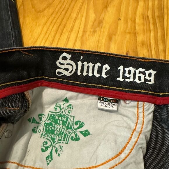 Vintage COOGI Australia Blue Denim Baggy Jeans Rainbow Logo 90s Hip Hop SZ 38X34 - Picture 12 of 14